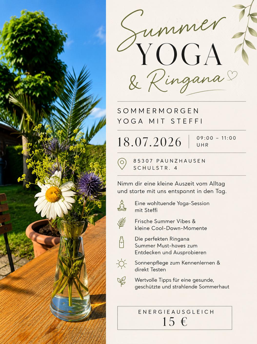 Summer Yoga und Ringana Flyer